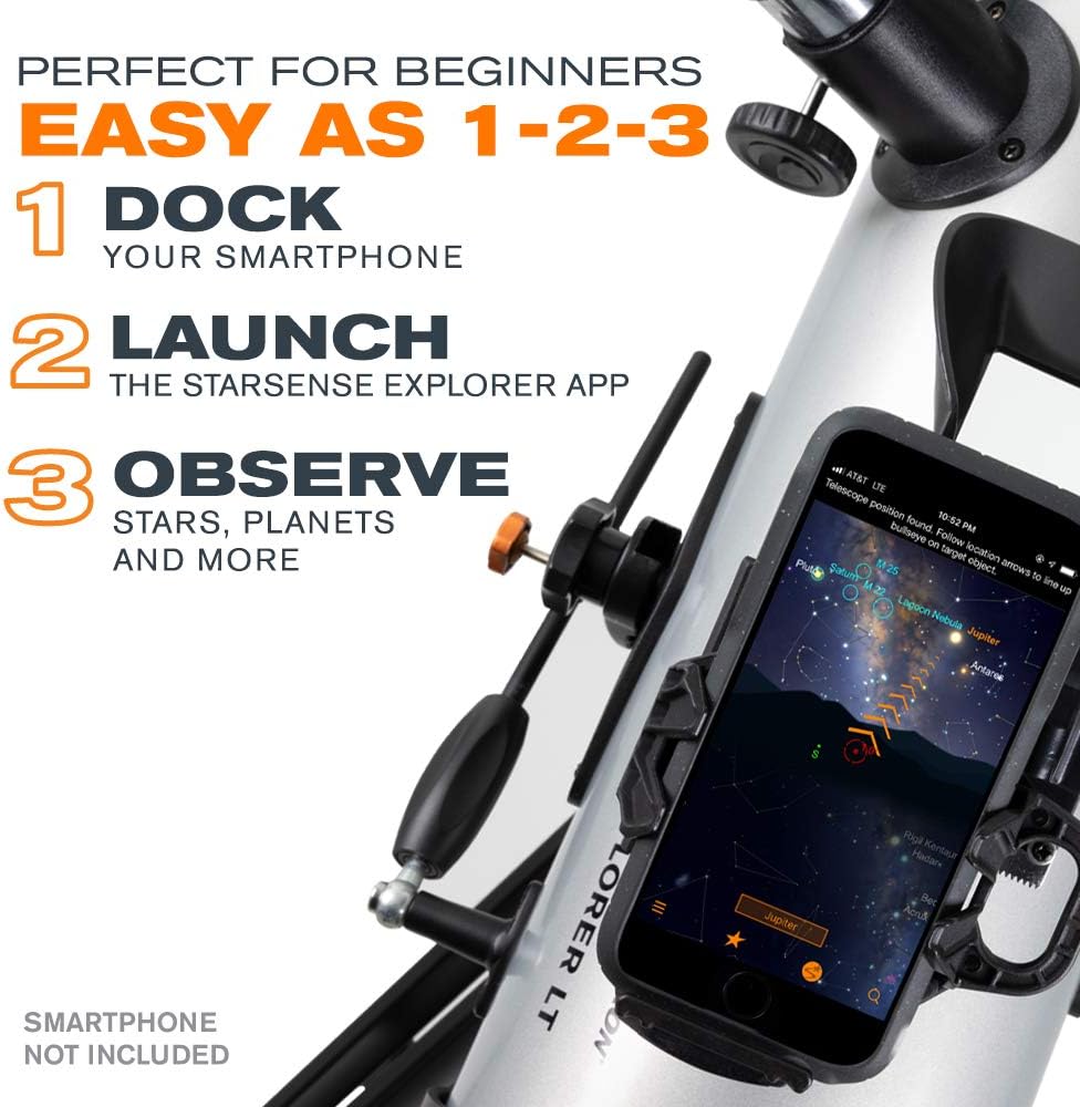 Celestron StarSense Explorer LT 114AZ Telescopio Habilitado para Aplicación – Reflejo Newtoniano de 114mm con Base para Smartphone y Aplicación StarSense – Compatible con iPhone y Android – Fácil de