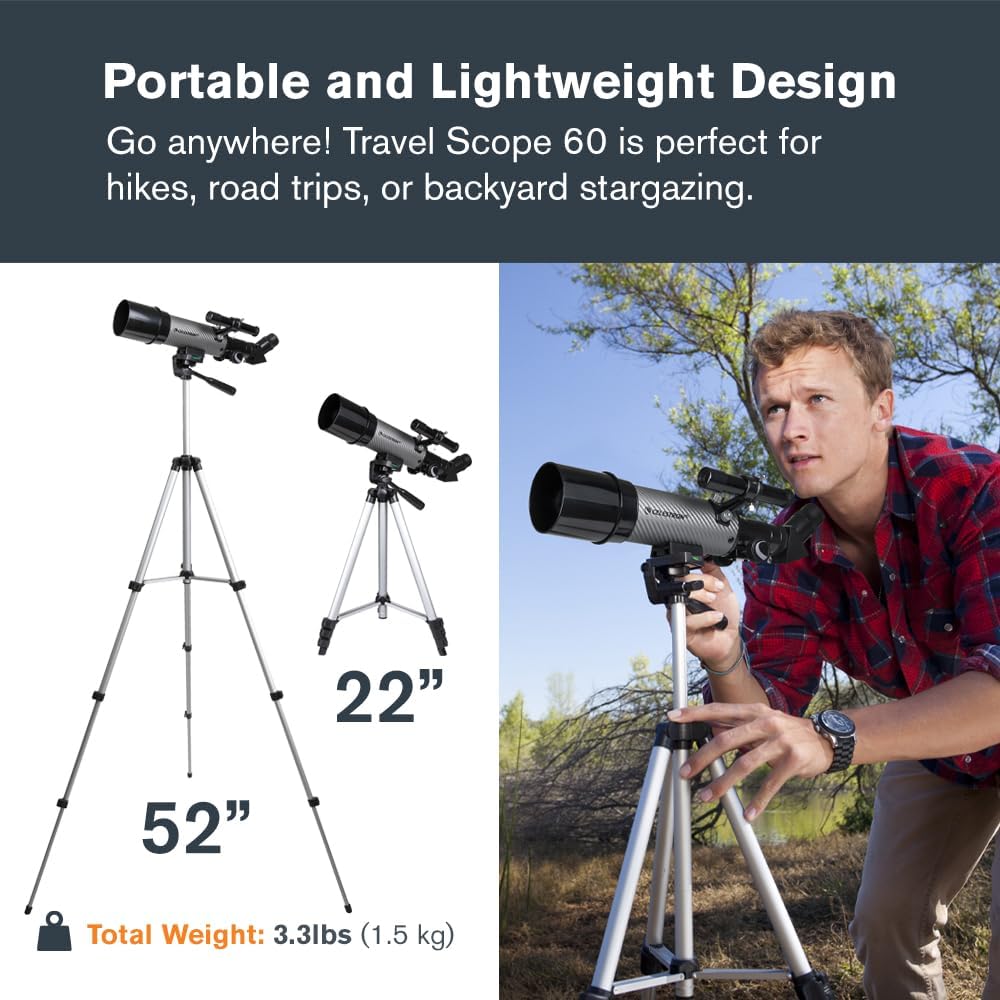 Celestron - Telescopio refractor portátil Travel Scope 70 - Apertura de 70 mm, óptica de vidrio totalmente recubierta - Incluye trípode, mochila y software - Ideal para principiantes y viajes 