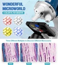 Kit de microscopio para niños de 58 piezas, aumento de 100X-1200X, cuerpo de metal, luz LED, caja de transporte, juguete de experimento científico para niños de 5 a 12 años 