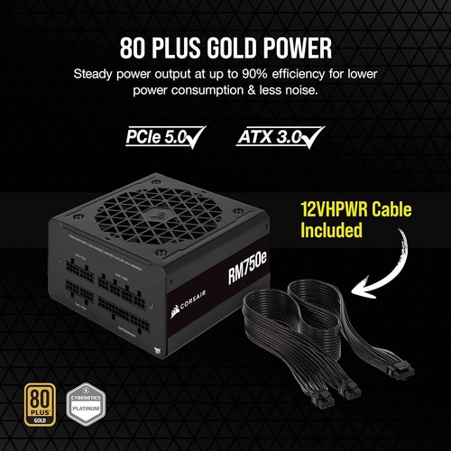 Fuente de Poder CORSAIR RM750e, 80+ GOLD 750W - Full Modular - ATX 3.0 &amp; PCIE 5.0 Ready
