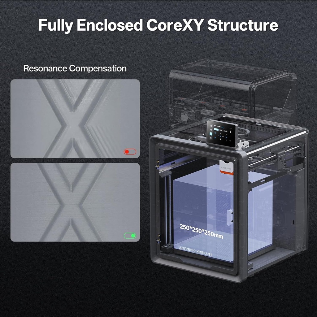 Impresora 3D multicolor Anycubic, Kobra S1 Combo estructura Core XY estable con impresión sellada de alta precisión 600mm/s de alta velocidad autocalibración ideal para precisión y eficiencia 24.9 cm 