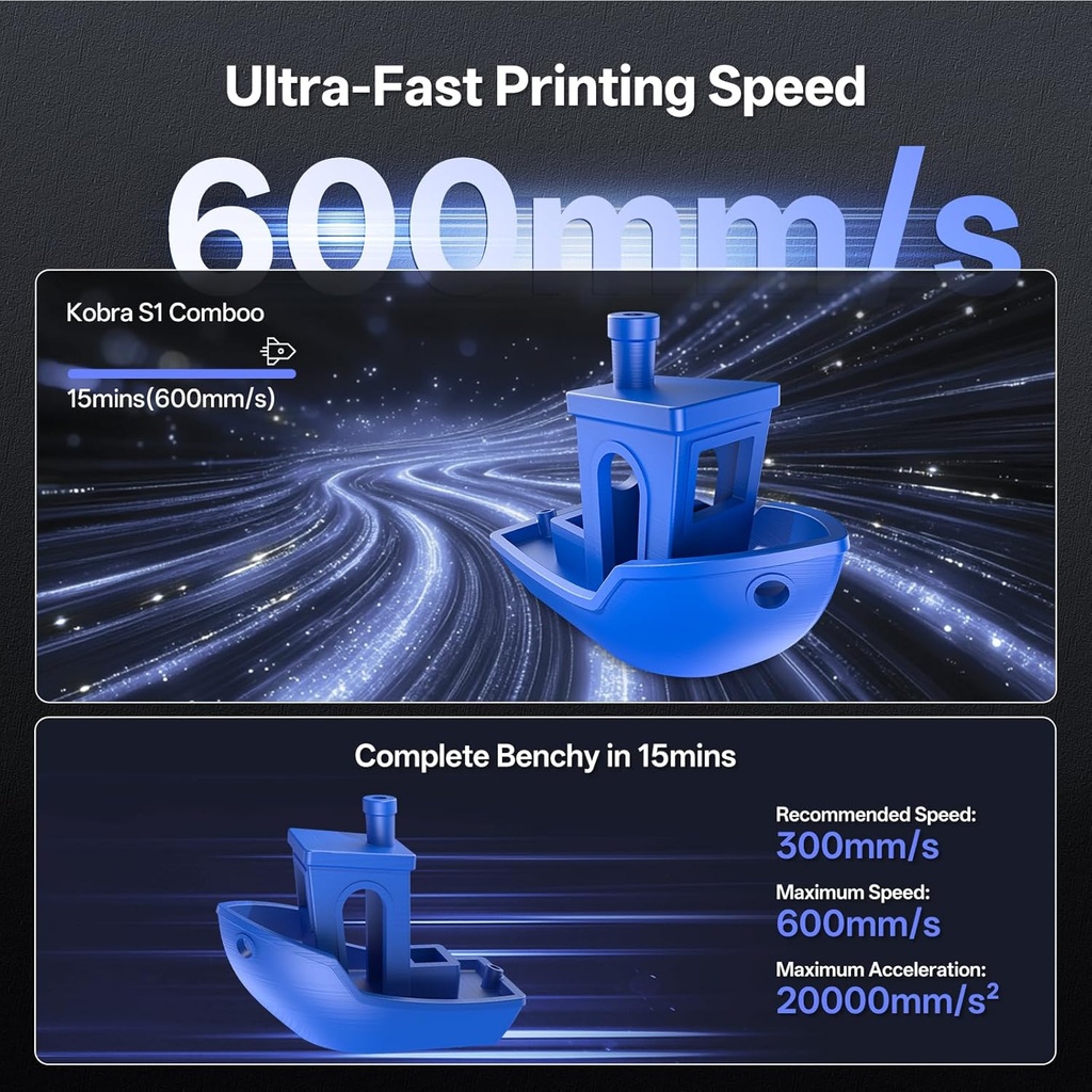 Impresora 3D multicolor Anycubic, Kobra S1 Combo estructura Core XY estable con impresión sellada de alta precisión 600mm/s de alta velocidad autocalibración ideal para precisión y eficiencia 24.9 cm 
