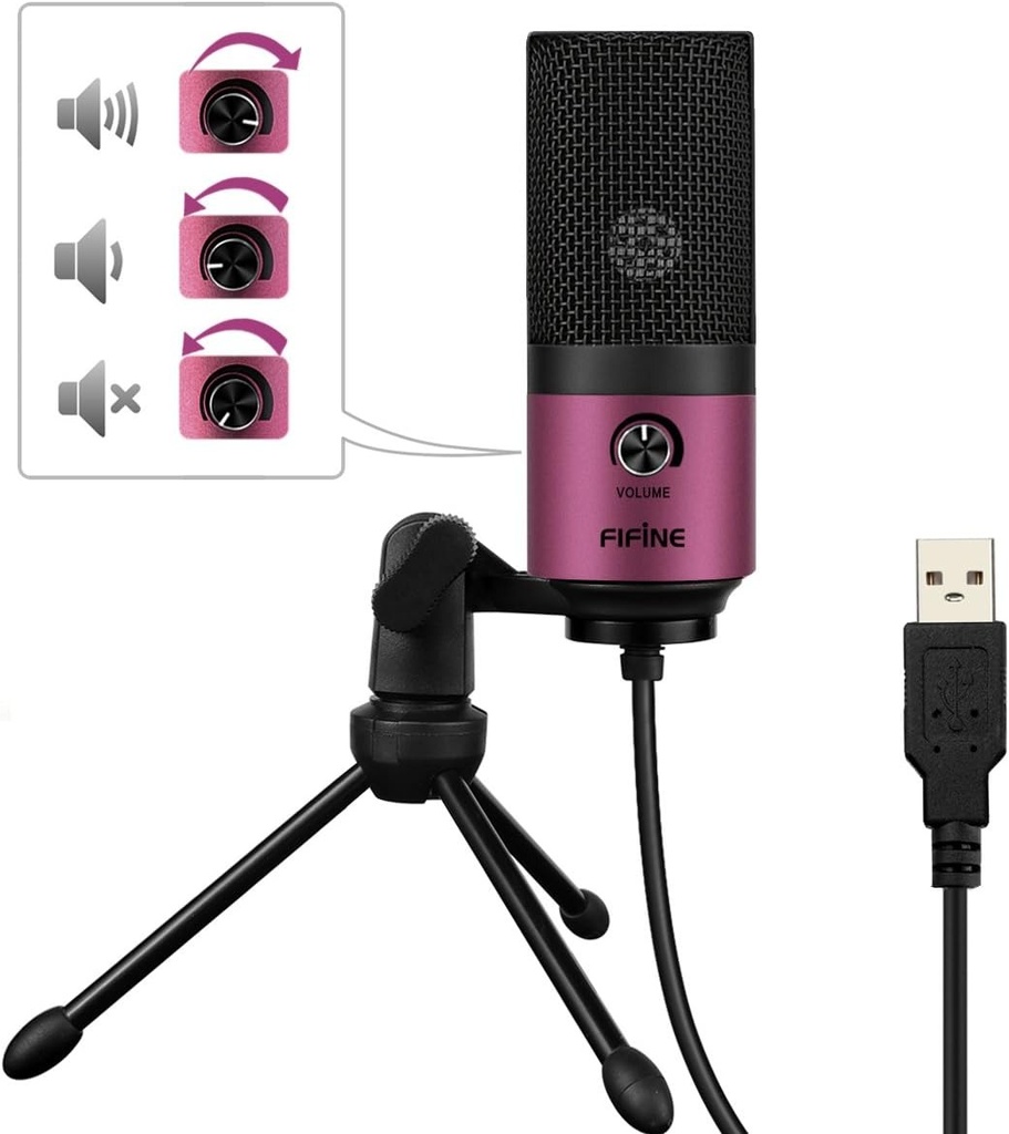 FIFINE Grabación de micrófono de condensador de podcast USB en el ordenador portátil, no necesita interfaz de tarjeta de sonido y Phantom Power-K669
