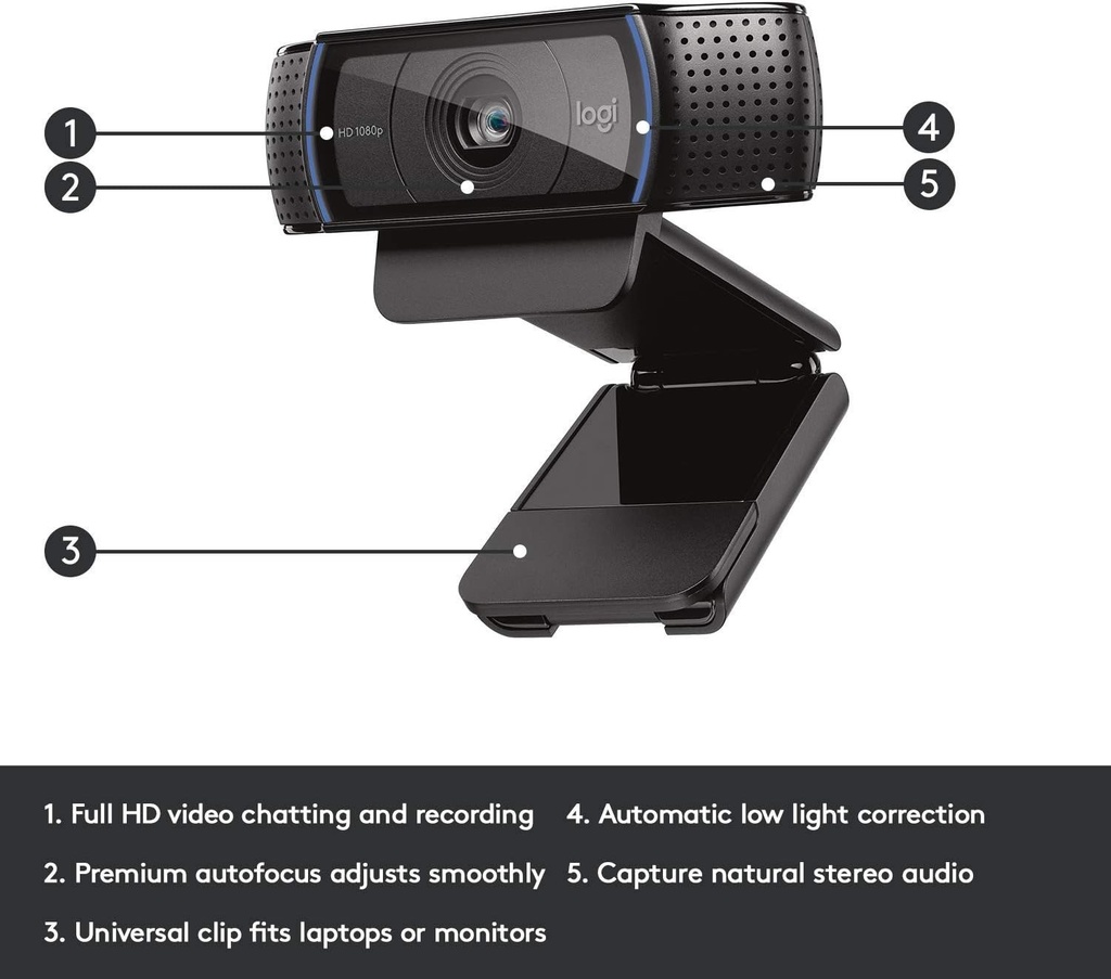 Webcam Logitech C920 Pro, Full HD de 1080p/30fps
