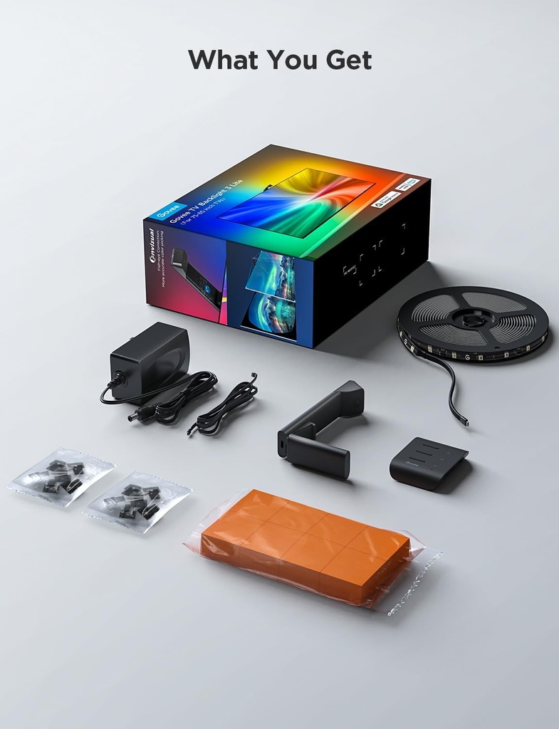 Govee Retroiluminación de TV 3 Lite con función de corrección de ojo de pez Sincronización a televisores de 75-85 pulgadas, tira de luces LED RGBICW Wi-Fi de 16.4 pies con cámara, 4 colores en 1