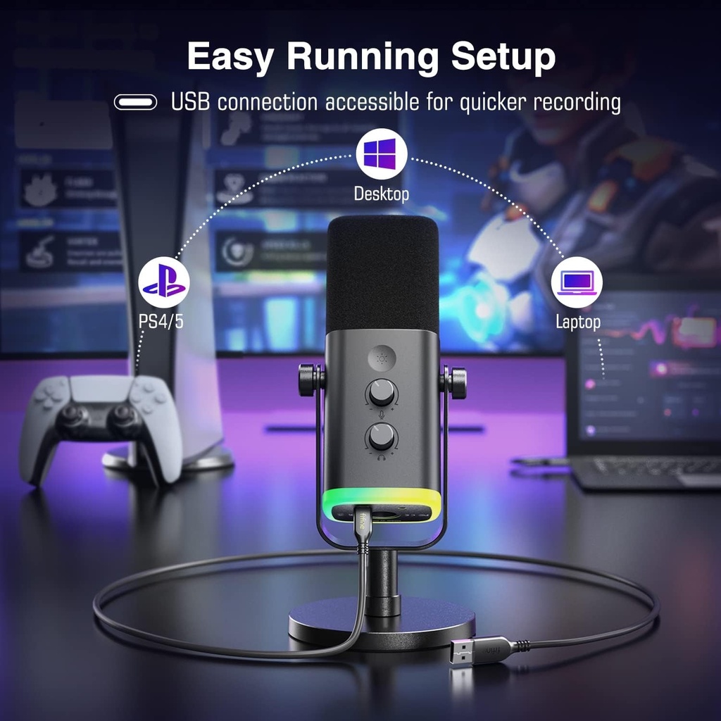 Microfono FIFINE AM8 Negro - Conexion XLR/USB - Iluminacion RGB - Con Conector para auriculares.