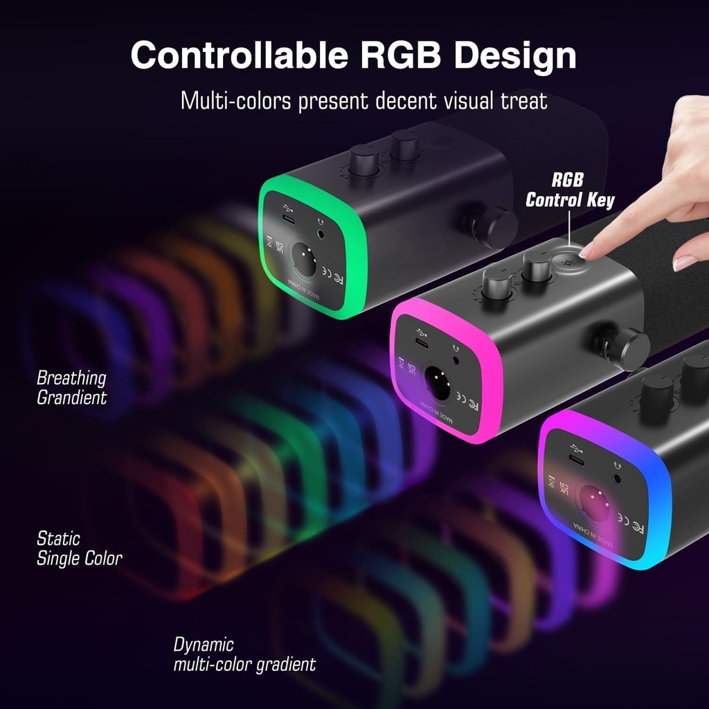 Microfono FIFINE AM8 Negro - Conexion XLR/USB - Iluminacion RGB - Con Conector para auriculares.
