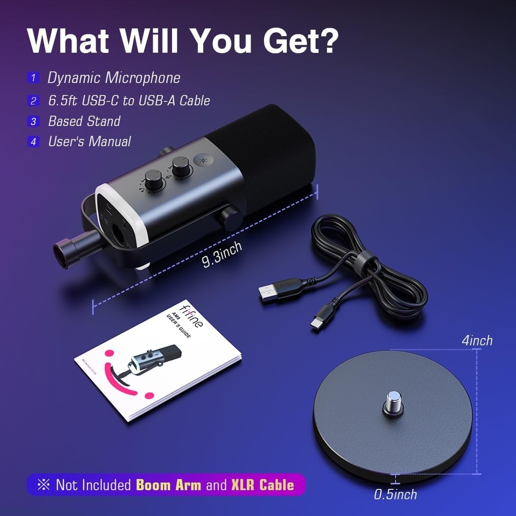 Microfono FIFINE AM8 Negro - Conexion XLR/USB - Iluminacion RGB - Con Conector para auriculares.