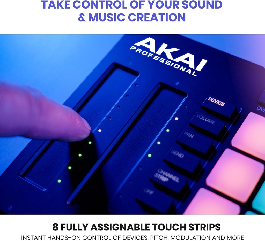 Akai Professional Controlador MIDI APC64 Ableton con 8 tiras táctiles, secuenciador de pasos, 64 almohadillas sensibles a la velocidad RGB, puertas CV, entrada y salida MIDI, USB-C 