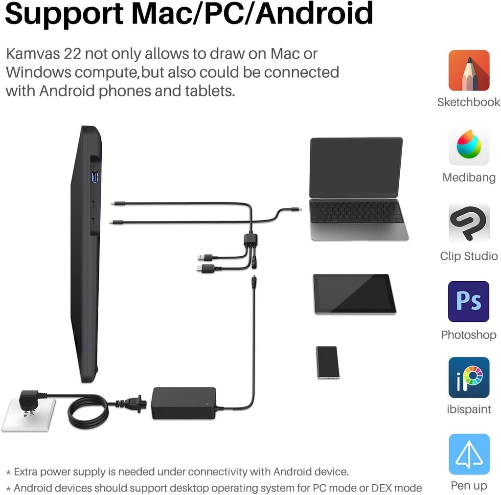 Tablet De Dibujo/Diseño - HUION KAMVAS 22 - Con Pantalla 21.5&quot; Full HD - 120% sRGB - Windows PC, Mac, Android