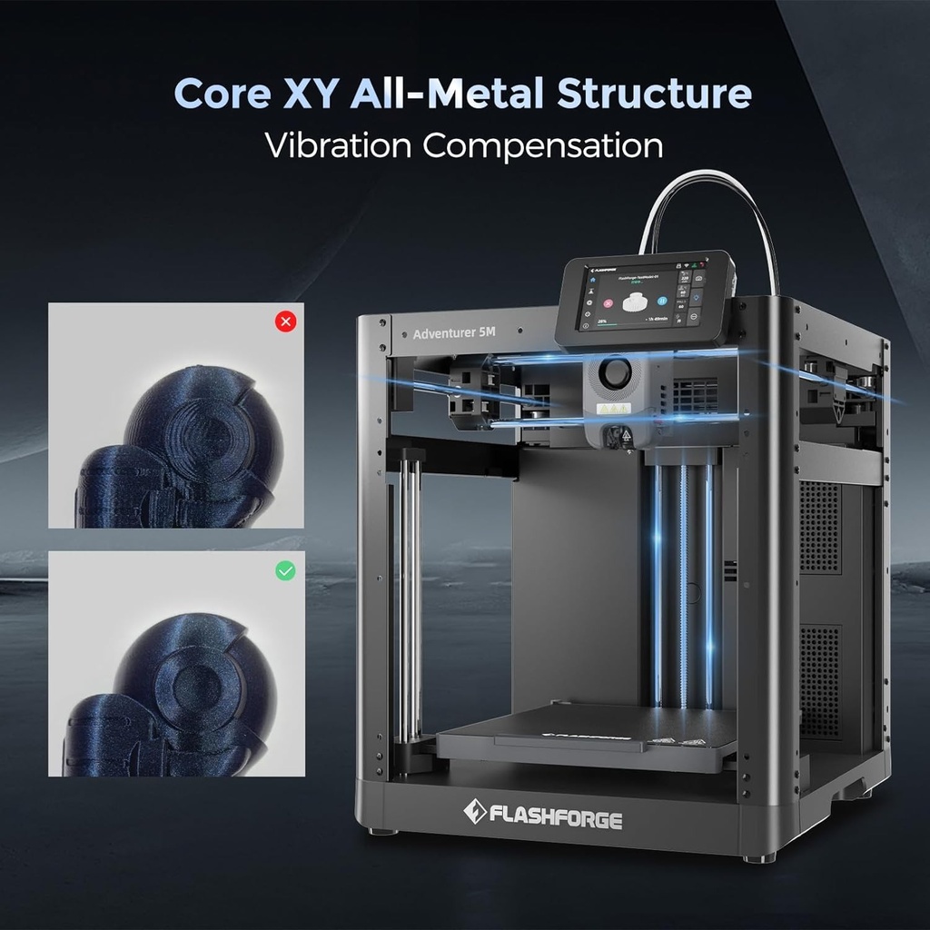 Impresora 3D FLASHFORGE Adventurer 5M - Nivelación automática, impresión de alta velocidad máxima de 23.622 in/s, extrusora directa de 536.0 °F con boquilla desmontable 3S.