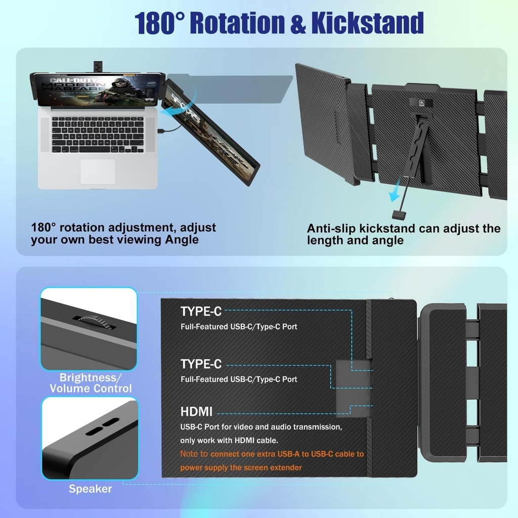 Extensor de pantalla KEFEYA para laptop, 24&quot; Full HD IPS - con puerto USB-C/HDMI – Con Speaker - Windows, Mac, 60Hz.