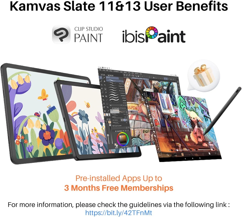 HUION Kamvas Slate 13 Tableta de Dibujo Independiente, Pantalla de 12.7 Pulgadas Sin Necesidad de Computadora, Resolución 2K QHD, Tableta de Arte Digital Completamente Laminada con Lápiz H, 8G+256G