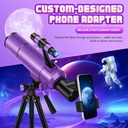 Telescopio para niños y adultos, 3.150 in de apertura, 19.685 in, telescopio astronómico profesional para adultos de alta potencia, telescopios de viaje portátiles para principiantes con trípode y adaptador, calcomanías, mochila 