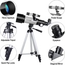 Telescopio para niños principiantes, apertura de 70 mm, telescopio refractor astronómico de 400 mm para adultos estudiantes - Telescopios de viaje con trípode, adaptador para teléfono (Plata) 