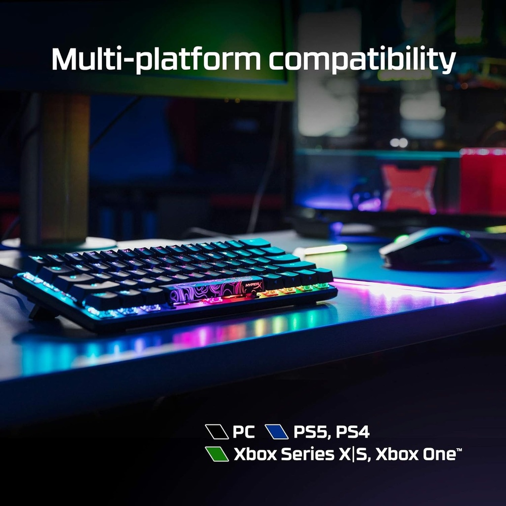 Teclado Mecanico HyperX Alloy Origins 60 - Factor de forma ultra compacto 60% - Retroiluminación LED RGB, Software NGENUITY. Switch Red HyperX lineal.