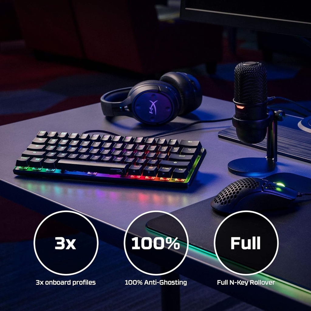 Teclado Mecanico HyperX Alloy Origins 60 - Factor de forma ultra compacto 60% - Retroiluminación LED RGB, Software NGENUITY. Switch Red HyperX lineal.