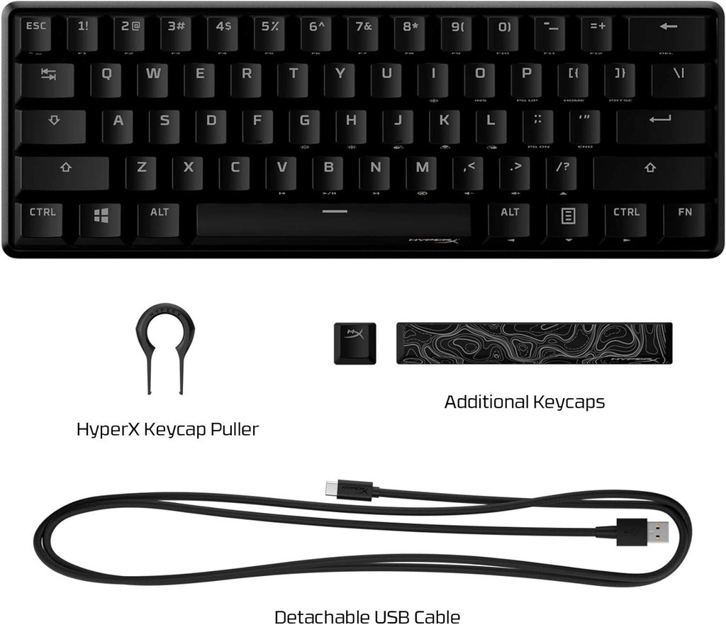 Teclado Mecanico HyperX Alloy Origins 60 - Factor de forma ultra compacto 60% - Retroiluminación LED RGB, Software NGENUITY. Switch Red HyperX lineal.