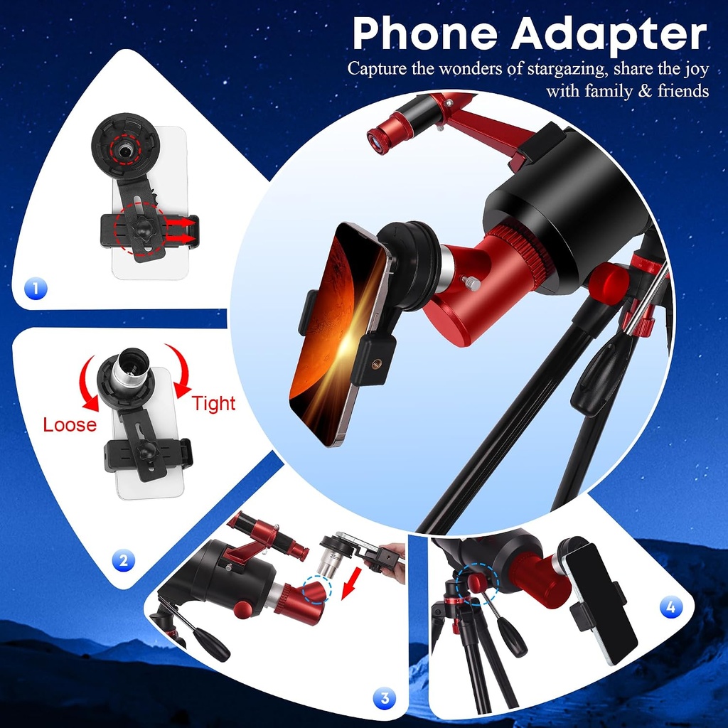 Telescopio para adultos de alta potencia, telescopio profesional de 90mm de apertura y 550mm para niños y principiantes con taburete plegable, trípode, adaptador para teléfono y bolsa de transporte 