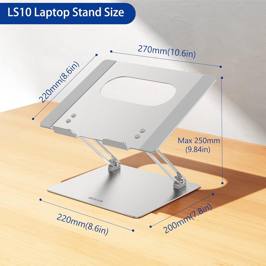 BESIGN LS10 - Soporte de aluminio para portátil/computadora, soporte ergonómico ajustable para portátil, soporte elevador, compatible con Air, Pro, Dell, HP, Lenov