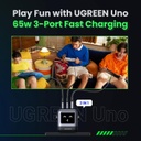 UGREEN Uno Charger - Cargador USB C de 65 W, Nexode, 3 puertos, robot GaN, adaptador de corriente USB C compacto y rápido para MacBook Pro, iPhone 15 Pro, Galaxy S24/S23, Pixel 8, Steam Deck, ROG Ally