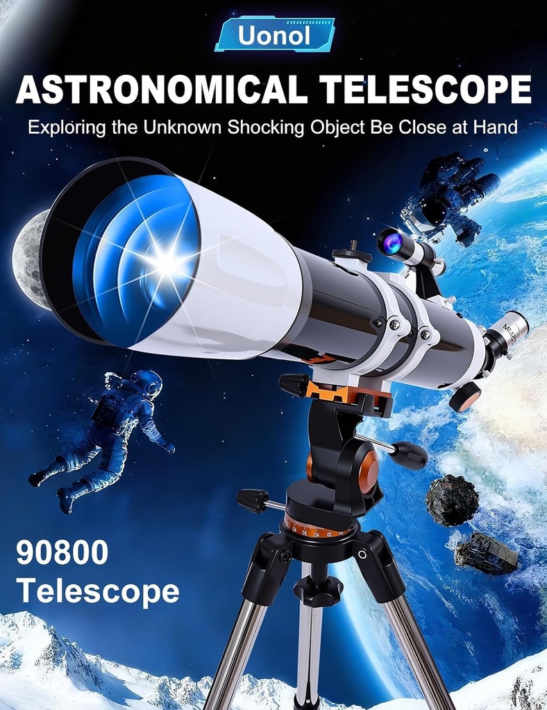 Telescopio para adultos de alta potencia de 3.543 in de apertura, 31.496 in, telescopios refractores para principiantes de astronomía con trípode de montaje AZ, adaptador de teléfono, bolsa de 