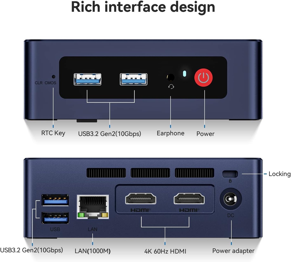 Beelink Mini PC, MiniS con procesador de 11ª generación N5095, 8 GB DDR4 256 GB SSD Mini computadoras de escritorio, PC pequeña, compatible con HDMI 2.0 4K UHD/WiFi5/BT4.0/Gigabit Ethernet para el