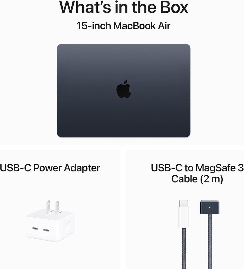  Apple Laptop MacBook Air 2024 de 15 pulgadas con chip M3: diseñada para Apple Intelligence, pantalla de retina líquida de 15.3 pulgadas, memoria unificada de 8 GB, almacenamiento SSD de 512 GB,