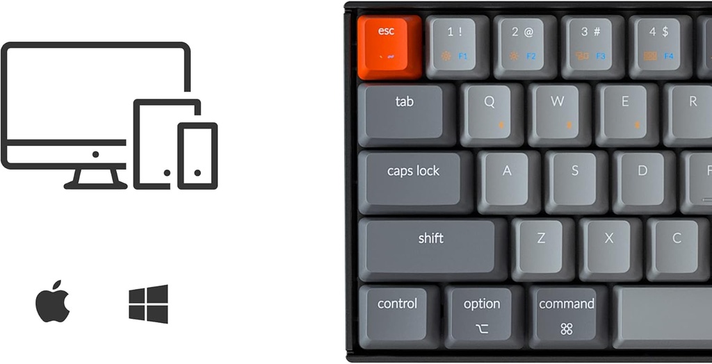 Keychron Teclado mecánico inalámbrico K6 Bluetooth 5.1 con interruptor rojo Keychron K Pro, retroiluminación LED, batería recargable, teclado compacto de 68 teclas compatible con Mac Windows