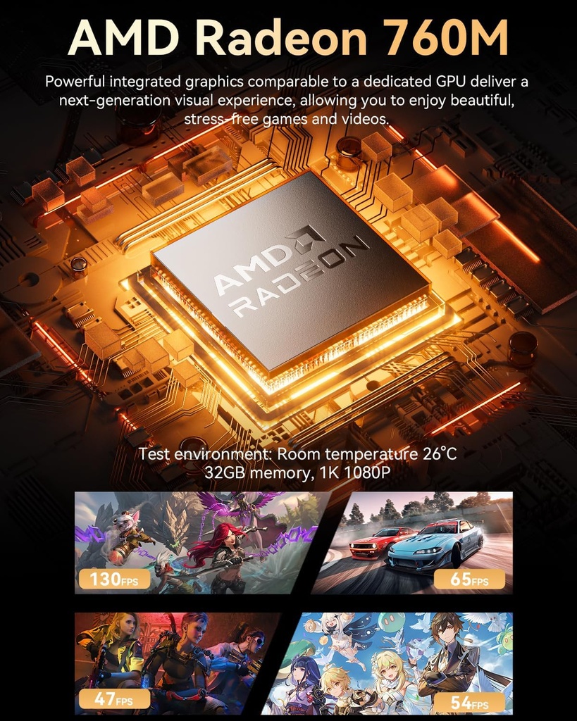 GMKtec M6 Ultra Gaming Mini PC Ryzen 7640HS (Actualizado 6600H/ 6800U), 32GB RAM DDR5 1TB SSD Dual NIC LAN 2.5GbE Computadoras de escritorio para oficina y hogar, Triple pantalla 4K, WiFi 6, USB4, BT 
