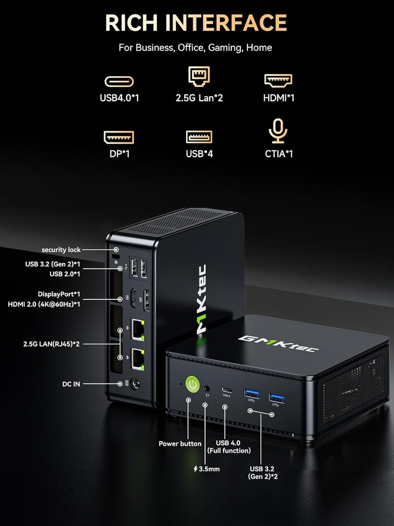 GMKtec M6 Ultra Gaming Mini PC Ryzen 7640HS (Actualizado 6600H/ 6800U), 32GB RAM DDR5 1TB SSD Dual NIC LAN 2.5GbE Computadoras de escritorio para oficina y hogar, Triple pantalla 4K, WiFi 6, USB4, BT 
