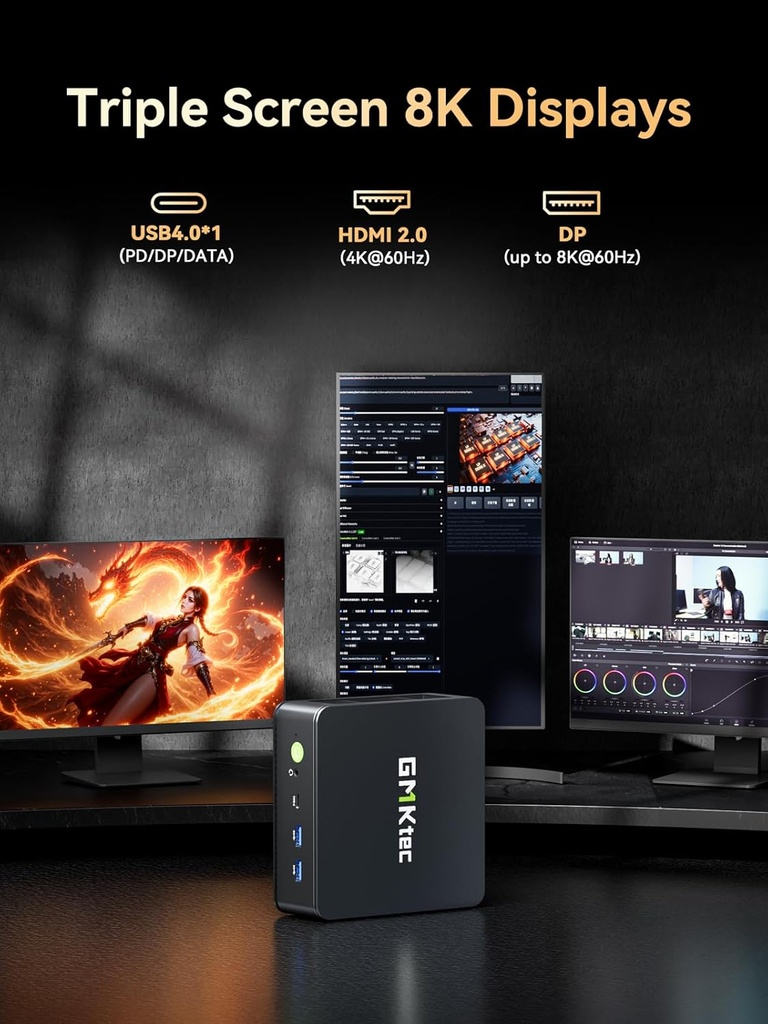 GMKtec M6 Ultra Gaming Mini PC Ryzen 7640HS (Actualizado 6600H/ 6800U), 32GB RAM DDR5 1TB SSD Dual NIC LAN 2.5GbE Computadoras de escritorio para oficina y hogar, Triple pantalla 4K, WiFi 6, USB4, BT 