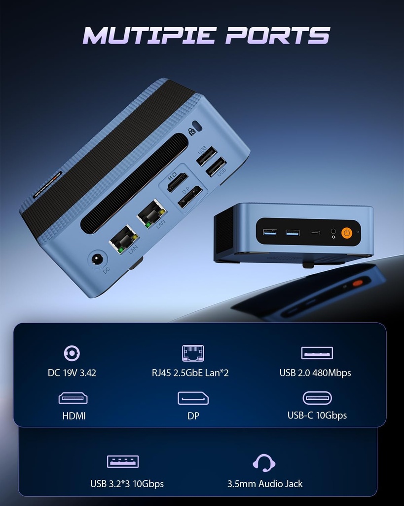 BOSGAME E5 11 Pro Mini PC Ryzen, 5300U de 4 núcleos de 8 hilos, escritorio LAN dual 8GB DDR4 256GB SSD Computadoras, pantallas triples HDMI 2.0x1, DisplayPortx1, USB-C x1, Wi-Fi 5, BT 5.0 