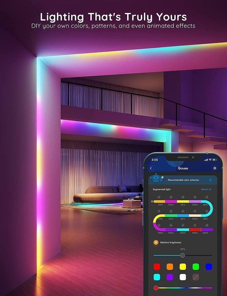 Tira LED Inteligente Govee 5mts - Compatible con Alexa, RGBIC Segmentado, Sincronización con Música.