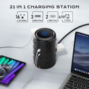 TenTrend - Torre de regleta con 16 salidas y 5 puertos USB (2 USB-C), protector de sobretensiones TenTrend 1875W 1500J con cable de extensión de 6 pies, torre de múltiples salidas para escritorio de