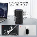 TenTrend - Torre de regleta con 16 salidas y 5 puertos USB (2 USB-C), protector de sobretensiones TenTrend 1875W 1500J con cable de extensión de 6 pies, torre de múltiples salidas para escritorio de