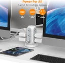 Regleta de alimentación de torre con enchufe plano con 11 tomacorrientes, 3 USB (1 USB C), torre protectora contra sobretensiones TESSAN 1625W/13A, protección 1050J, cable de extensión de 6 pies con