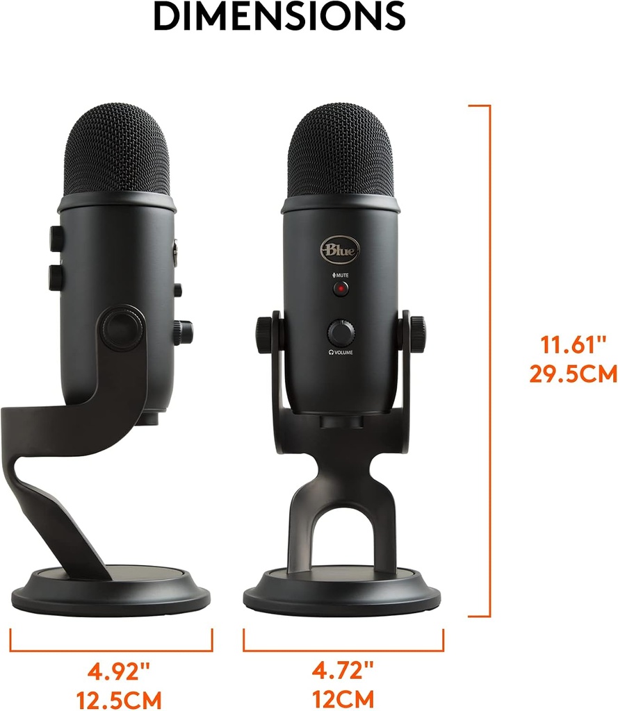 Blue Yeti USB Mic para grabar y transmitir en PC y Mac, 3 cápsulas de condensador, 4 patrones de captación, salida de auriculares y control de volumen, control de ganancia de micrófono, soporte ajustable, Plug & Play - Nuevo 
