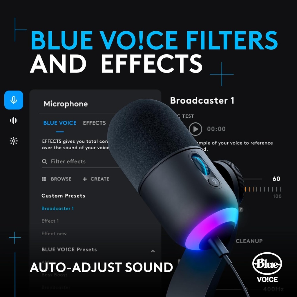 Logitech G Yeti GX - Micrófono dinámico RGB para juegos, micrófono para podcast con LIGHTSYNC, Blue VO!CE, control G HUB, USB Plug and Play - Negro 