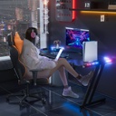 HLDIRECT Escritorio para juegos de 47 pulgadas con luces LED, superficie de fibra de carbono, escritorio grande para computadora, escritorio ergonómico para oficina en casa, estaciones de trabajo para