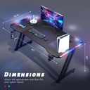 HLDIRECT Escritorio para juegos de 47 pulgadas con luces LED, superficie de fibra de carbono, escritorio grande para computadora, escritorio ergonómico para oficina en casa, estaciones de trabajo para