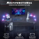 HLDIRECT Escritorio para juegos de 47 pulgadas con luces LED, superficie de fibra de carbono, escritorio grande para computadora, escritorio ergonómico para oficina en casa, estaciones de trabajo para