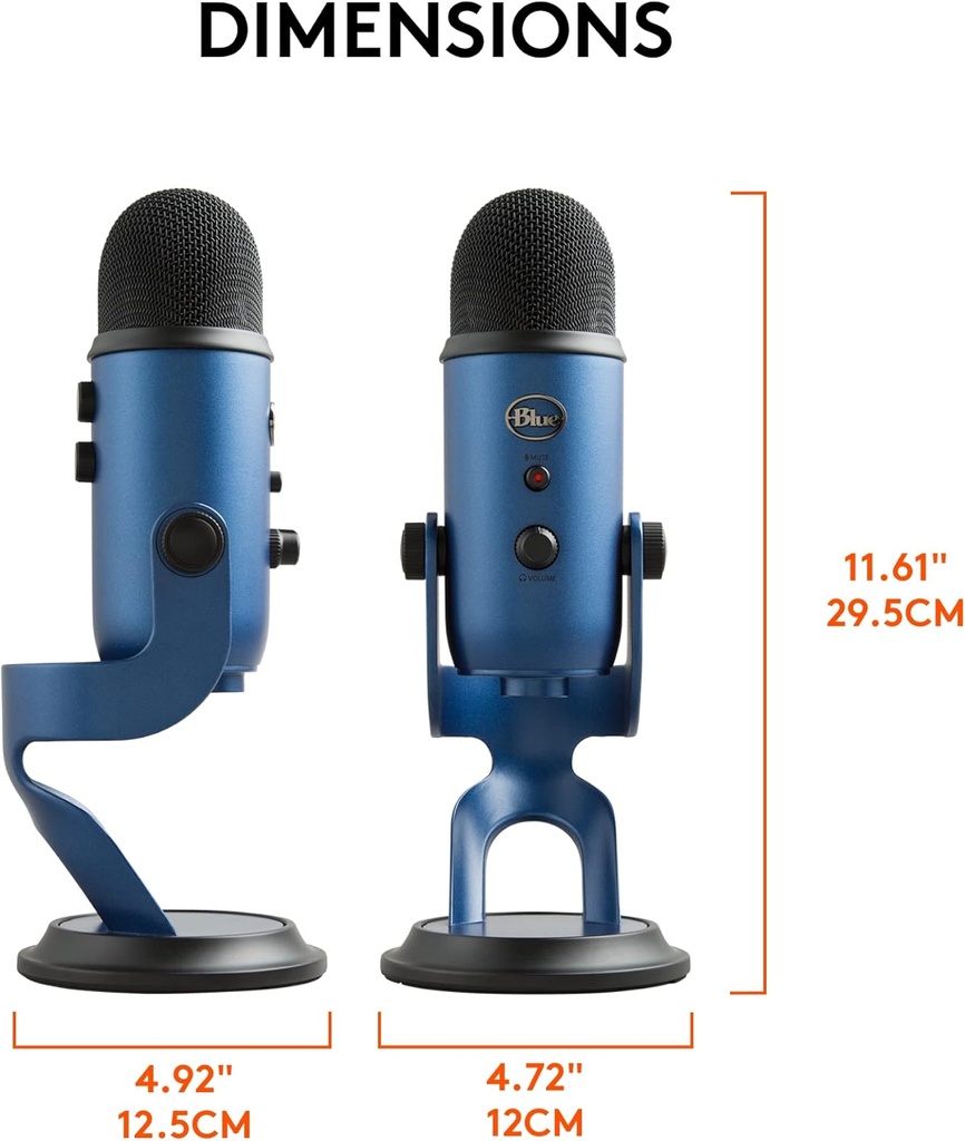 Logitech Creators Blue Yeti - Micrófono USB para juegos, transmisión, podcast, YouTube, Discord, PC, sonido de estudio, Plug & Play, azul medianoche 