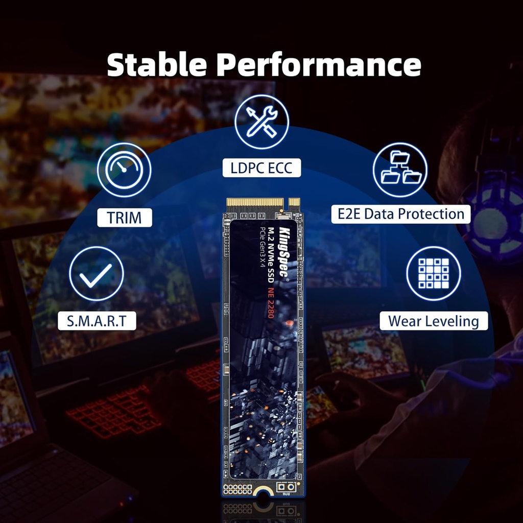 KingSpec SSD 512GB, M.2 NVMe Gen3x4 SSD 2280 - Hasta 2400 MB/s, unidad interna de estado sólido con flash NAND 3D, compatible con computadoras de escritorio y portátiles 