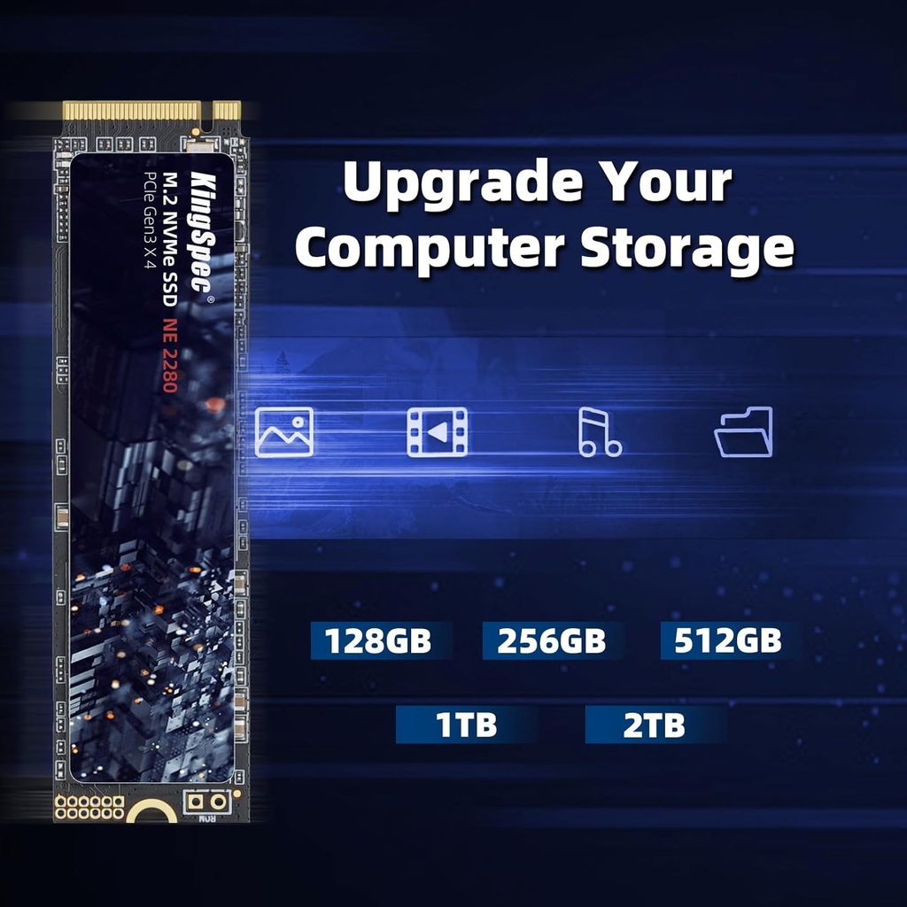 KingSpec SSD 512GB, M.2 NVMe Gen3x4 SSD 2280 - Hasta 2400 MB/s, unidad interna de estado sólido con flash NAND 3D, compatible con computadoras de escritorio y portátiles 