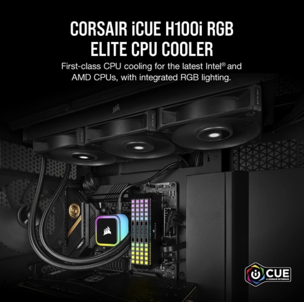 Corsair iCUE H100i RGB Elite - Enfriador líquido para CPU (16 LED RGB dinámicos, ventiladores FDB de 4.724 in AF Elite Series, radiador de 9.449 in, compatible con software iCUE, enchufes LGA 1700,