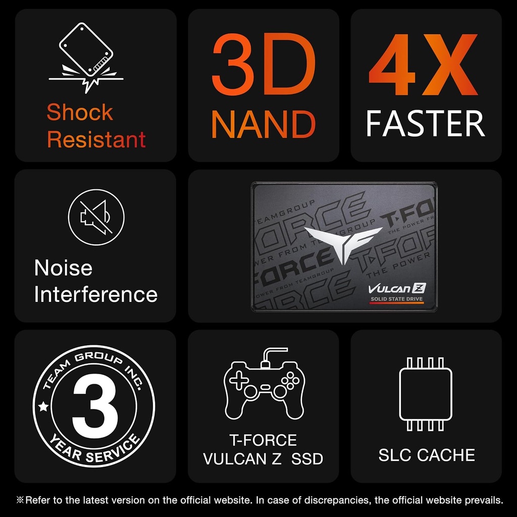TEAMGROUP T-Force Vulcan Z SATA III T253TZ001T0C101 - SSD interna de 1 TB, almacenamiento en caché SLC, 3D NAND TLC, 2.5 pulgadas (velocidad de lectura/escritura de hasta 550/500 MB/s) 