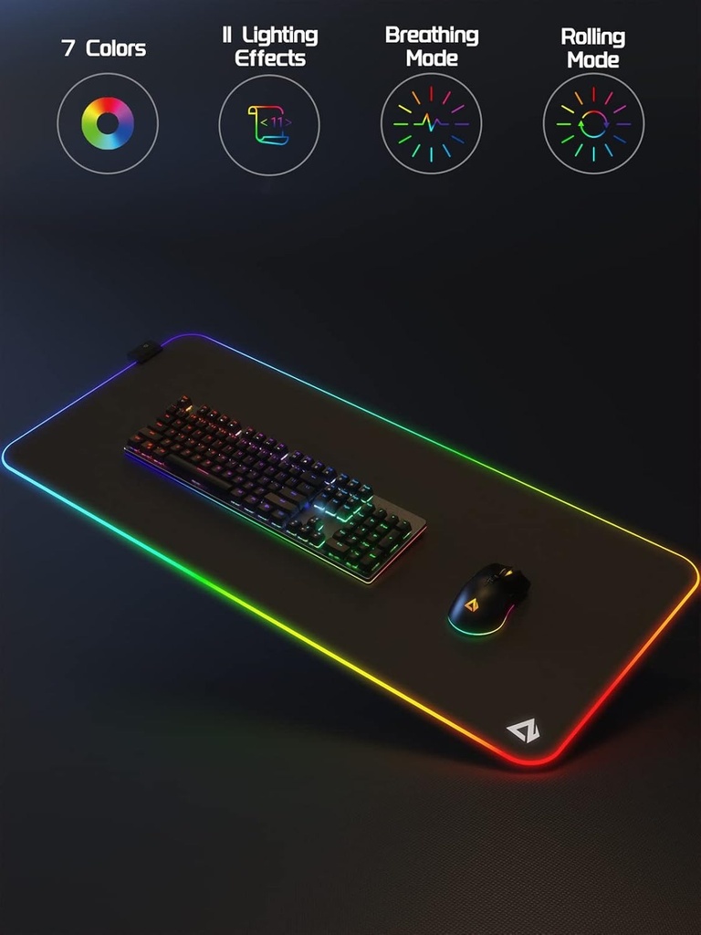 EASEMO Alfombrilla de mouse para juegos, RGB, XXL grande (35.4 x 15.75 x 0.16 pulgadas) con 7 colores LED, 11 modos de iluminación y superficie de tela impermeable, base de goma antideslizante para