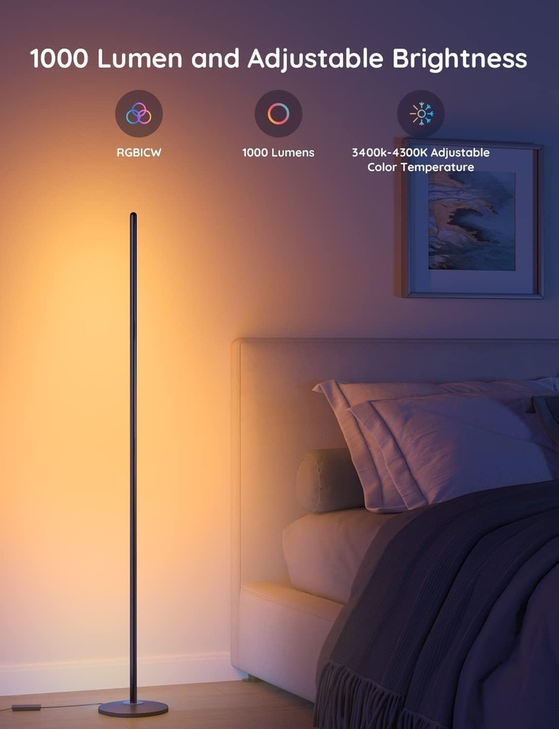 Govee RGBIC - Lámpara de pie, lámpara de esquina LED funciona con Alexa, lámpara de pie moderna inteligente de 1000 lúmenes con sincronización de música y 16 millones de colores