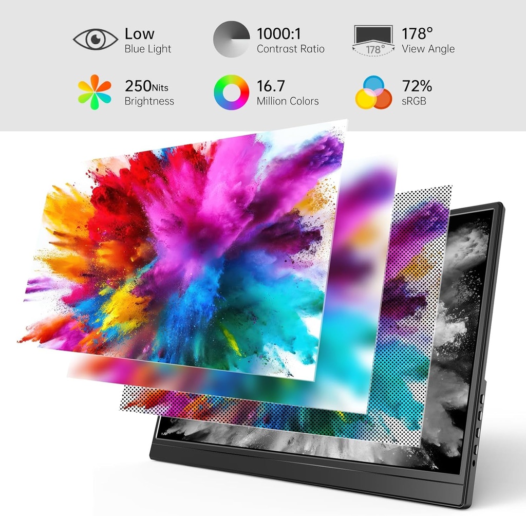 Yxk Monitor portátil de 15.6 pulgadas 1080P USB-C HDMI Ultra-Slim Monitor de viaje con soporte, para laptop, PC, teléfono Mac, PS, Xbox, Swich IPS Ultra Thin Zero Frame Gaming Monitor